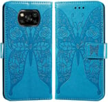 Etui En Pu Cuir Portefeuille Coque Pour Xiaomi Poco X3 Nfc Smartphone Magnétique Flip Housse Et Fentes Cartes Stent Fonction Papillon Gaufrage-Bleu