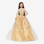 ​2023 Holiday Barbie Doll, Seasonal Collector Gift, Barbie Signature, Golden Gown and Displayable Packaging, Black Hair, HJX07