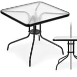 Trädgårdsbord 80x80 cm, för terrass, trädgård, balkong, härdat glas, paraplyhål, MultiGarden