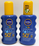2 x NIVEA SUN Kids Coloured Suncream Spray SPF50+ 200ml