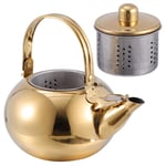 Cabilock 1L Stainless Steel Teapot Stove Top Tea Kettle Teapot with Infuser Blooming and Loose Leaf Tea Maker Set 1L Gold