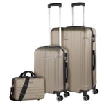 ITACA - Hard Shell Suitcase Set of 2-4 Wheel ABS Luggage Sets 3 Piece with Combination Lock - Resistant and Lightweight Hard Suitcase Set in Small Cabin Size and Large 771117B, Champagne