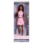 Barbie Looks Doll, Collectible No. 21 with Black Braids and Modern Y2K Fashion, Pink Halter Top and Faux-Leather Skirt with Ankle Boots, HRM13