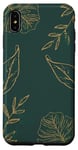 iPhone XS Max Leaves Botanical Floral Line Art On Dark Forest Green Case