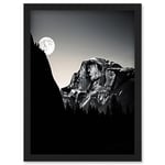 Artery8 Moonrise by Half Dome in Yosemite National Park High Contrast Black White Photograph Full Moon and Mountain Forest Landscape Artwork Framed Wall Art Print A4