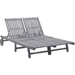 Helloshop26 - Transat chaise longue bain de soleil lit de jardin terrasse meuble d'extérieur 2 places bois d'acacia massif