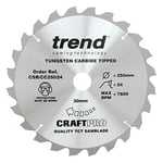 Trend CraftPro TCT Negative Hook Cross-Cutting Mitre Saw Blade, 250mm Diameter, 30mm Bore, 24 Teeth, 3mm Kerf, -5° Hook, CSB/CC25024