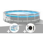 Kit piscine tubulaire Intex Prism Frame Clear Window ronde 4,88 x 1,22 m + 6 cartouches de filtration + Pompe à chaleur