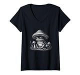 Womens Frog Mushroom Garden Graphic Art Design V-Neck T-Shirt