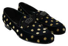 DOLCE & GABBANA Shoes Loafers Blue Velvet Crown Slippers EU39 / US6