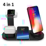 Trådlös laddningsstation för Watch Airpods, 4-i-1 trådlös svart