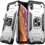 DASFOND Designed for iPhone X/XS Case, Military Grade Shockproof Protective Phone Case Cover with Enhanced Metal Ring Kickstand [Support Magnet Mount] Compatible with iPhone X/XS, Silver