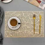 Hosoncovy 4 Pack Ginkgo Biloba Decorative Placemats Rectangle Placemat PVC Placemats Hollow Table Place Mats Heat Resistant Non-slip Dining Placemats Leaf Placemat for Home Kitchen (Gold)