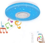 LED Music Ceiling Light with Bluetooth Speaker 36W, Cellphone APP + Remote Double Control, RGB Color Temperature Adjustable Family Party Star Lights, Flush Mount Light Fixture