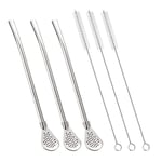 304 Stainless Steel Drinking Straws with Filter Spoon,Tea Straws with Cleaning Brush,Reusable Stirring Spoon,Yerba Mate Bombilla Suitable for Coffee Shops, Restaurants, Milk tea Shops (3 Sliver spoon)