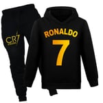 Barn Pojkar Ronaldo 7 Print Casual Hoodie Träningsoverall Set Hoody Top Pants Suit Black 160cm