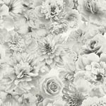 Arthouse Glitter Bloom Floral Wallpaper Silver Grey White Flowers Botanical