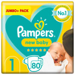 Pampers New Baby Size1 Nappy 2-5kg Topsheet Stretchy Wings Jumbo+Pack 80 Nappies