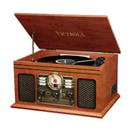 Victrola Nostalgic Tourne-Disque Bluetooth 6-en-1 et Centre multimédia avec Haut-parleurs intégrés | Platine à 3 Vitesses, CD et Casette, Radio FM | Acajou | VTA-200B-MAH-INT