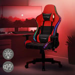 Ml-design - Chaise de Jeu avec led rgb, Haut-Parleurs Bluetooth, Rouge, Similicuir, Chaise de Bureau Ergonomique, Dossier Haut, Appui-tête, Coussin