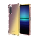 HAOTIAN Case for Sony Xperia 5 II Case, Gradient Color Ultra-Slim Crystal Clear Anti Smudge Silicone Soft Shockproof TPU + Reinforced Corners Protection Phone Cover (Black/Gold)