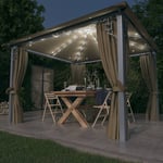 Maisonchic - Tonnelle de jardin Tonnelle Barnum Tente avec rideau et lumières led 3x3 m Taupe Aluminium 84217