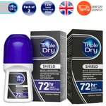 Triple Dry Shield Men Roll On Deodorant Charcoal Lightly Scent Absorb 50ml x 2