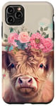 iPhone 11 Pro Max Spring, Highland Cow | Scottish Highland Cow, Floral Pastel Case