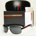 Prada Black Sunglasses Square Square Metal Sport Red Stripe SPS 54I 1BO-1A1 [A]