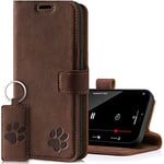 SURAZO Premium Mobile Phone Case for Samsung Galaxy A14 5G - Genuine Leather Case with Paw Motif - Vintage Flip Case with Stand Function, Card Slot and Keyring - Handmade RFID Protective Case (Nut