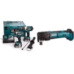 Makita DLX2145TJ 18V Li-ion LXT 2 Piece Combo Kit comprising DHP458Z and DTD152Z Complete with 2 x 5.0 Ah Li-ion Batteries and Charger Supplied in a Makpac Case & DTM51Z Multi-Tool, 18 V,Blue