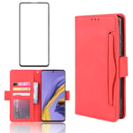 Phone Case for Samsung Galaxy A71 Wallet Purse Leather Flip Cover With Tempered Glass Screen Protector Card Holder Slot Stand Kickstand Heavy Duty Shockproof Rugged Protective SM-A715F 71A A 71 Red