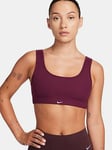 Nike Womens Training Light Support Lightly Lined Ribbed Sports Bra - Dark Red, Dark Red, Size S, Women