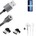 Data charging cable for + headphones Sony Xperia 8 Lite + USB type C a. Micro-US