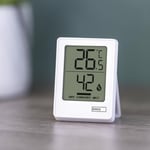 EMOS Thermomètre et hygromètre d'intérieur à piles (CR2032 inclus), température intérieure °C/°F, plage de mesure de -10°C à +50°C, symbole de confort de l'humidité intérieure