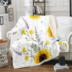 Loussiesd Sunflower Blanket Floral Print Sherpa Blanket for Women Blossom Yelow Flowers Fleece Throw Blanket Breathable Botanical Branches Plush Blanket Room Decor Air Conditioning Double 60"x79"