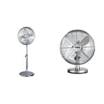 Tower T637000 Metal Pedestal Fan with 3 Speeds, Automatic Oscillation, 16”, 50W, Chrome & T605000 Metal Desk Fan with 3 Speeds, Automatic Oscillation, 12”, 35W, Chrome