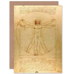 Leonardo Da Vinci Vitruvian Man Greetings Card Plus Envelope Blank inside