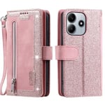 För Xiaomi Redmi Note 14 4G Fodral med Dragkedja och 9 Kortplatser – RoseGold