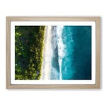 Birds Eye View Of The Beach In Abstract Modern Art Framed Wall Art Print, Ready to Hang Picture for Living Room Bedroom Home Office Décor, Oak A4 (34 x 25 cm)