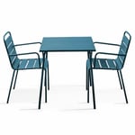 OVIALA Ensemble table de jardin carrée et 2 fauteuils acier bleu pacific - Palavas Bleu