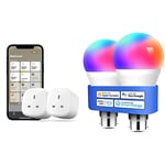 Smart Plug, Meross WiFi Smart Socket (2 Pack) & Smart Bulb Alexa Light Bulb B22 Works with Apple Homekit, Alexa, Google Home, Siri Voice Control Dimmable Multicolor LED Light Bulb Equivalent 9W