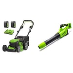 Greenworks 2x24V 46cm Battery Power GD24X2LM46SPK4X with 2X 4 Ah Battery and Dual Slot Charger & 2x24V Axial Leaf Blower GD24X2AB Tool Only