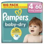 Couches Bébé Baby Dry 9 - 14 Kg Taille 4 Pampers - Le Pack De 60 Couches