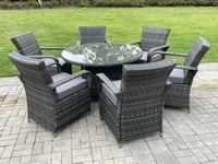 Rattan Garden Furniture Dining Set Table And Chairs WiCker Patio Outdoor 6 Chairs Plus Big Round Table