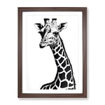 Monochrome Giraffe No.1 Framed Print for Living Room Bedroom Home Office Décor, Wall Art Picture Ready to Hang, Walnut A3 Frame (34 x 46 cm)