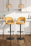 2 Set Bright Yellow Linen Height Adjustable Swivel Breakfast Bar Stools for Counter