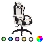 Maisonchic - Fauteuil gamer Chaise gaming Fauteuil de jeux vidéo avec led rvb Noir et blanc Similicuir 35274