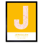 Jerusalem Israel City Map Modern Typography Stylish Letter Framed Word Wall Art Print Poster for Home Décor