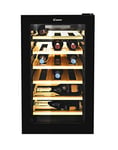 CANDY CWC021ELSPKN Freestanding Wine Cooler, Single Zone Temperature, 21 Bottle Storage, 40cm wide, Black, Eco Bamboo Shelves